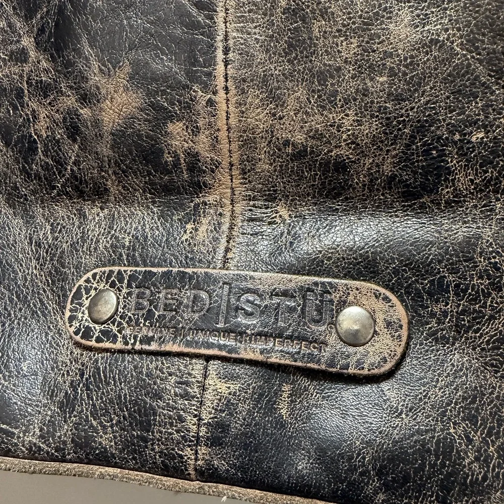 Bed Stu Handbag Black Lux Rustic Rockaway Leather Satchel Purse Tote Bag 18x12x6 - Picture 2 of 16